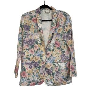Vintage Jaclyn Smith Floral Blazer Women 10 Pastel Cottagecore Spring Jacket